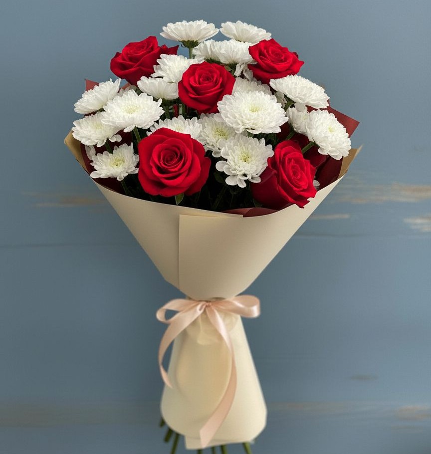 Букет цветов из: Розы и Хризантемы в Большой Ижоре