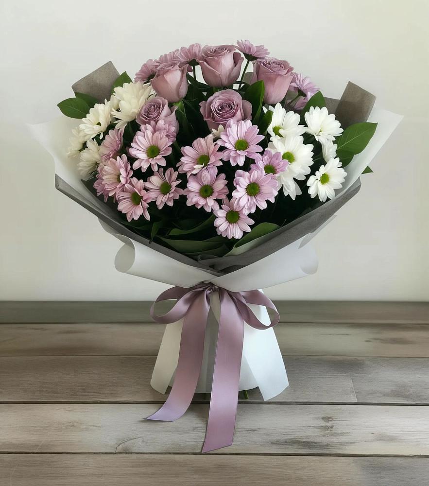 Букет цветов из: Хризантемы и Розы в Большой Ижоре