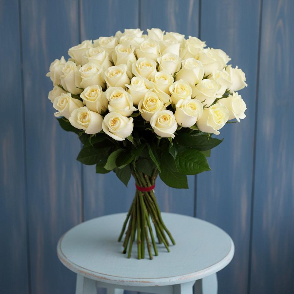 Букет 51 Белая роза Эдлесс Лав в Большой Ижоре