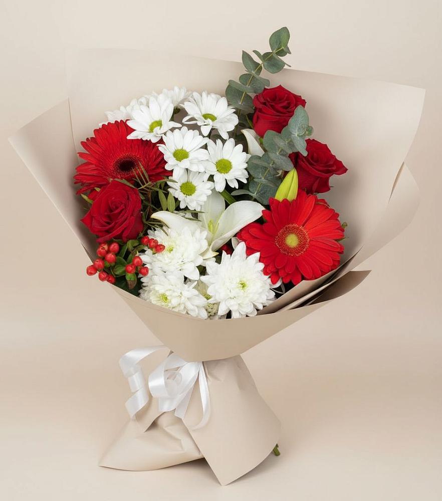 Букет цветов из: Розы, Хризантемы, Герберы и Лилии в Большой Ижоре
