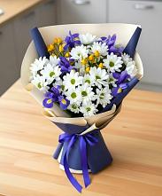 Букет цветов из:  Розы, Ирисы и Хризантемы #REPLACE_PRED# Большой Ижоре