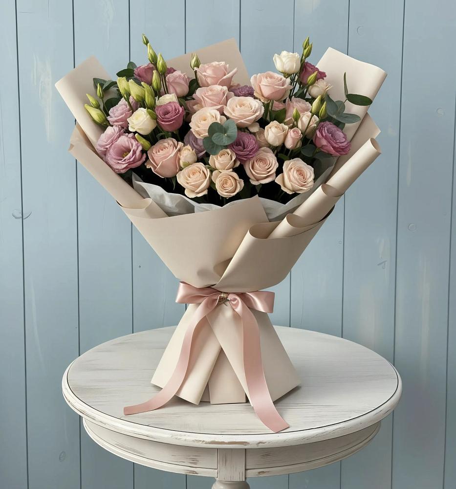 Букет цветов из: Розы и Лизиантусы в Большой Ижоре