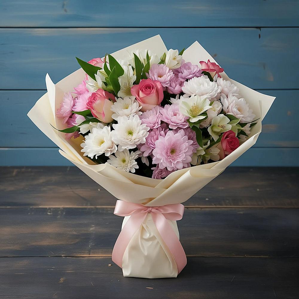 Букет цветов из: Хризантемы, Альстромерии и Розы в Большой Ижоре